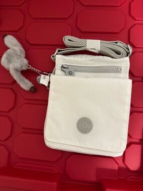 Kipling White Compact Crossbody Bag with Monkey Keychain